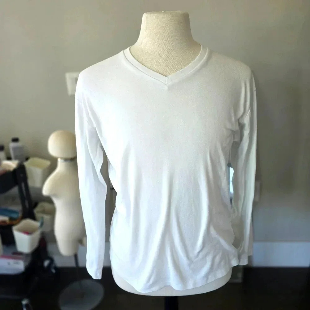 Men's Extra Large White Long Sleeve V-NECK Shirt